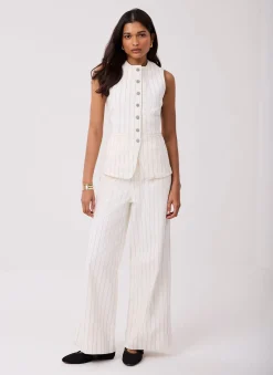 White Pinstripe Wide Jeans