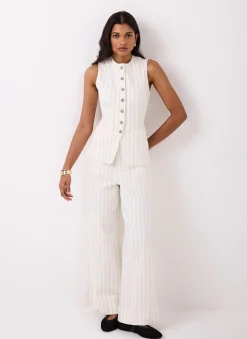 White Pinstripe Wide Jeans