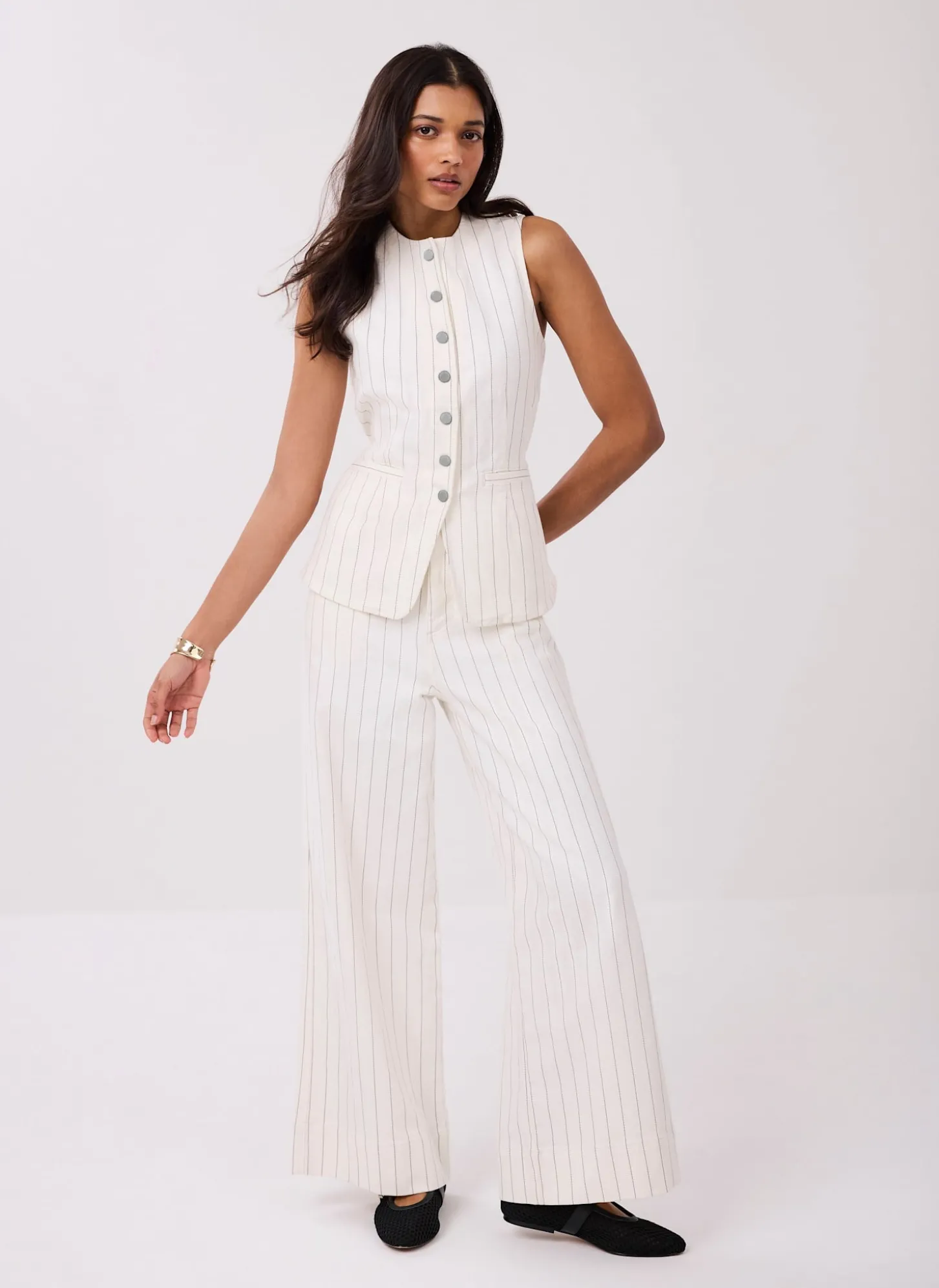 White Pinstripe Wide Jeans