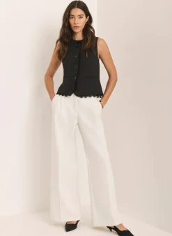 White Pleated Wide Leg Trousers
