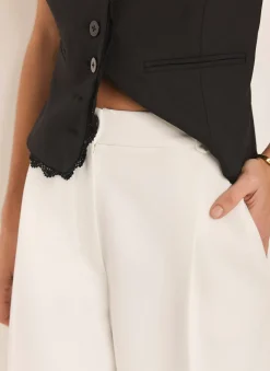 White Pleated Wide Leg Trousers
