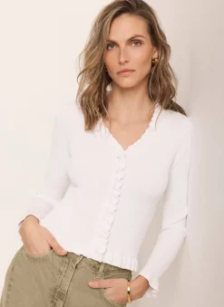 White Ruffle Detail Cardigan