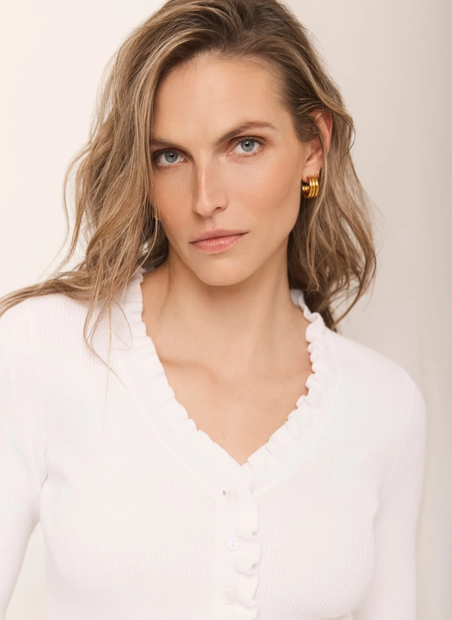 White Ruffle Detail Cardigan