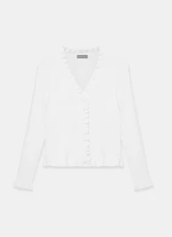 White Ruffle Detail Cardigan