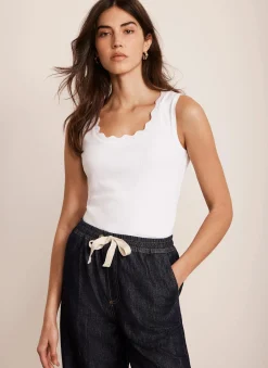 White Scallop Trim Vest Top