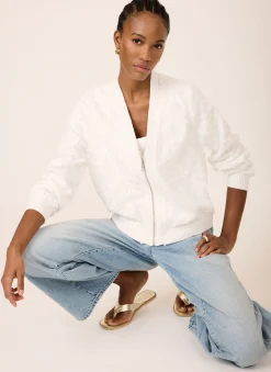 White Sequin Bomber Jacket