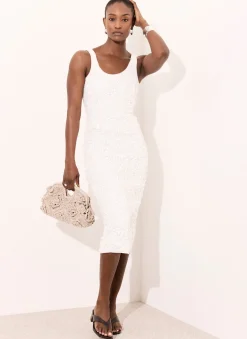 White Sequin Mesh Midi Dress