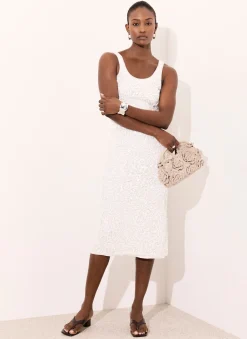 White Sequin Mesh Midi Dress