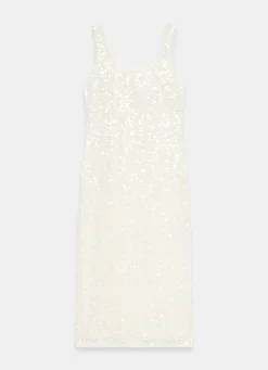White Sequin Mesh Midi Dress