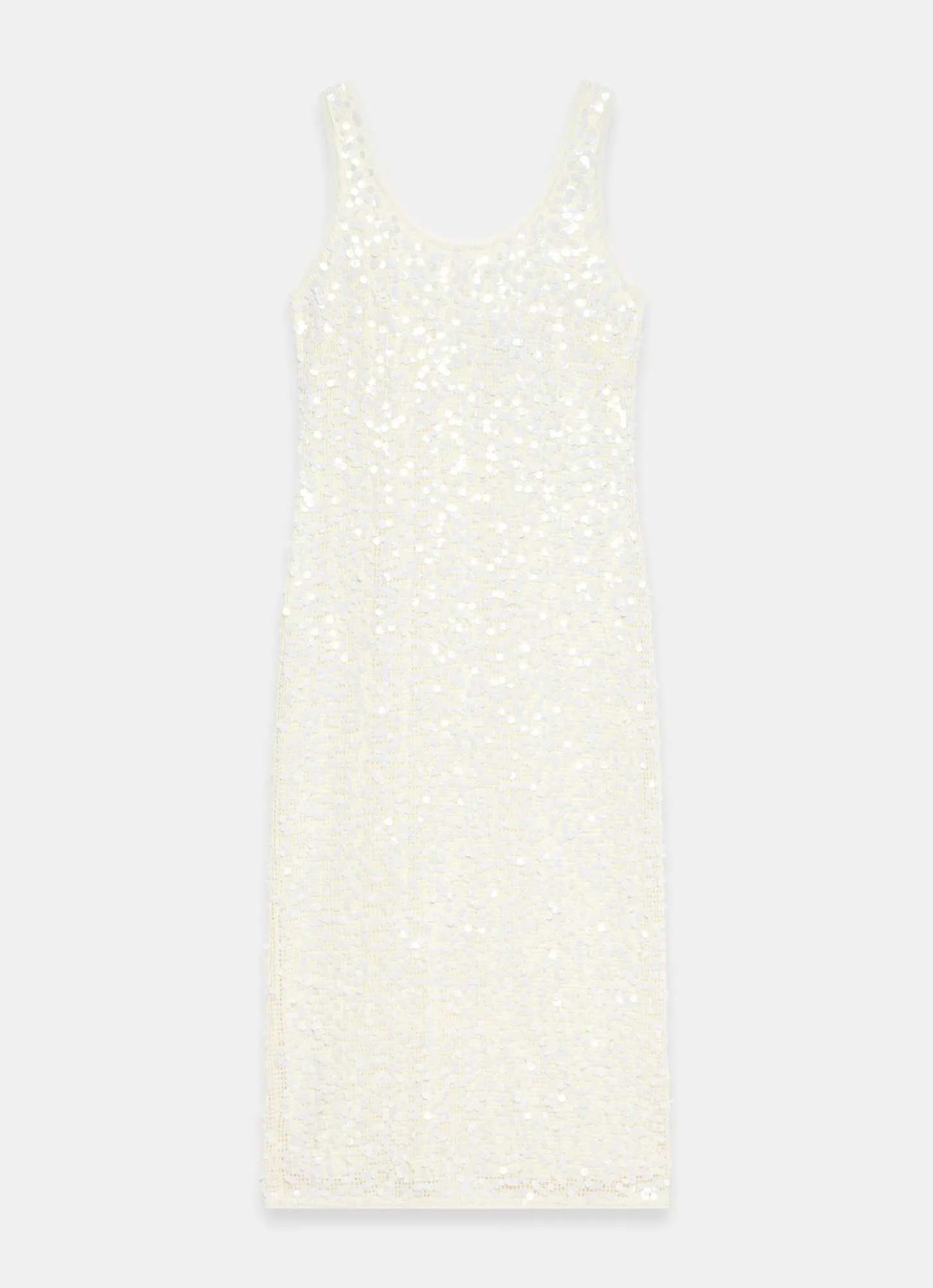 White Sequin Mesh Midi Dress