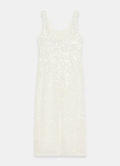 White Sequin Mesh Midi Dress
