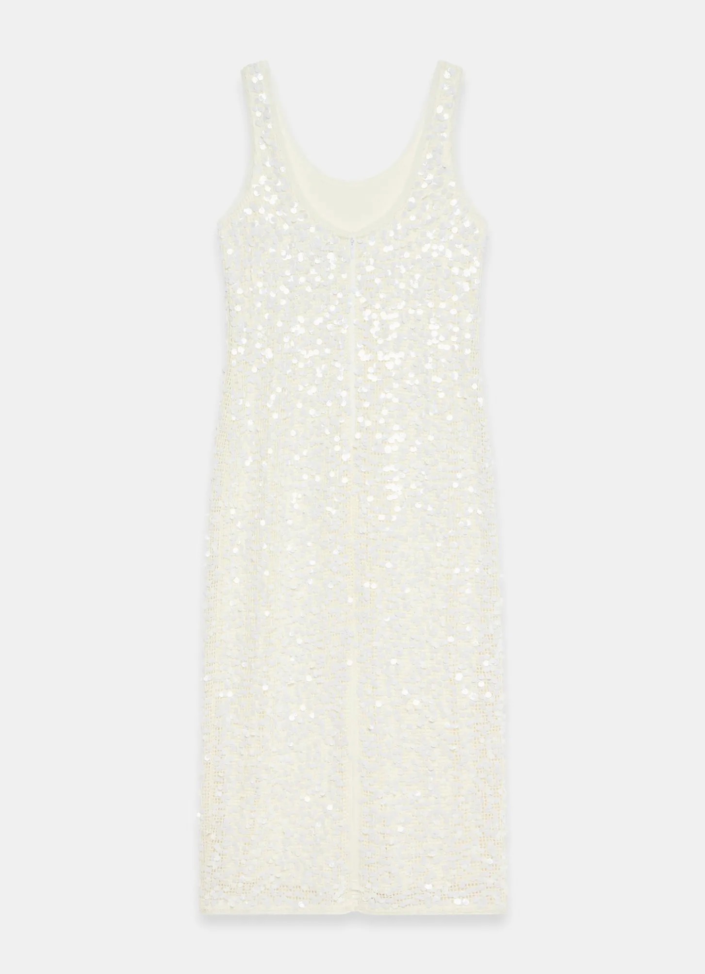 White Sequin Mesh Midi Dress
