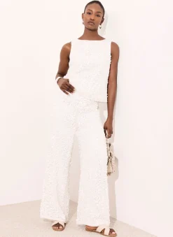 White Sequin Wide Beach Trousers