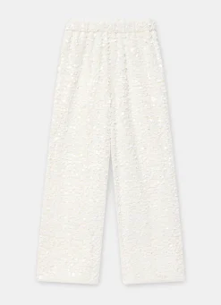 White Sequin Wide Beach Trousers