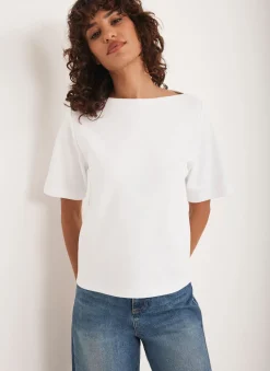 White Slash Neck T Shirt