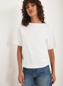 White Slash Neck T Shirt