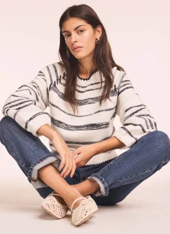 White Striped Cotton Blend Jumper