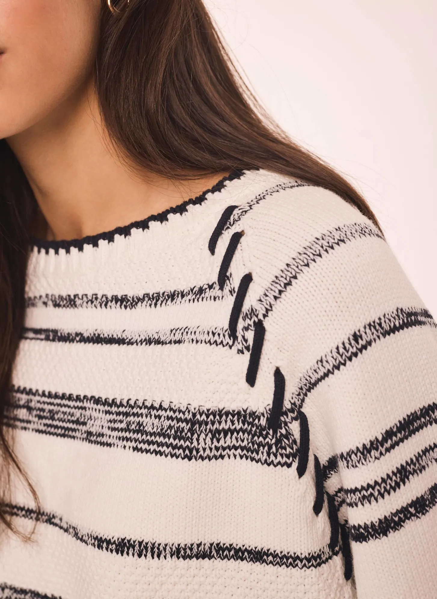 White Striped Cotton Blend Jumper
