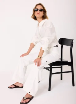 White Utility Chino Wide Leg Trousers
