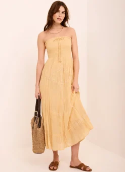 Yellow Cotton Bandeau Midi Dress