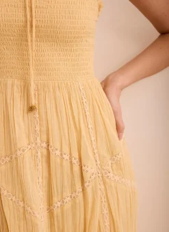 Yellow Cotton Bandeau Midi Dress