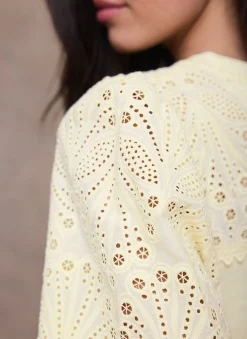 Yellow Cotton Blend Broderie Sweatshirt