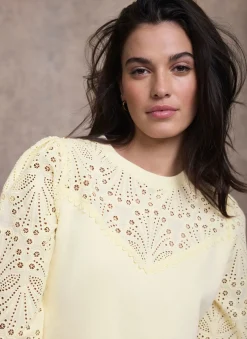 Yellow Cotton Blend Broderie Sweatshirt