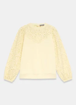 Yellow Cotton Blend Broderie Sweatshirt