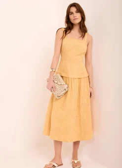 Yellow Cotton Floral Midi Dress