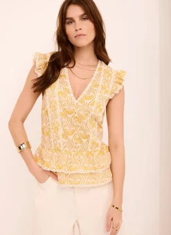 Yellow Cotton Floral Print Top