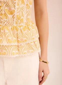Yellow Cotton Floral Print Top