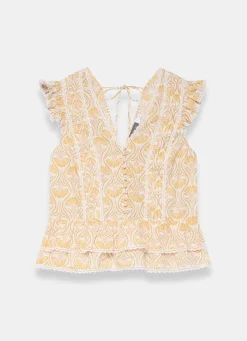 Yellow Cotton Floral Print Top