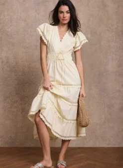 Yellow Cotton Ruffle Maxi Dress