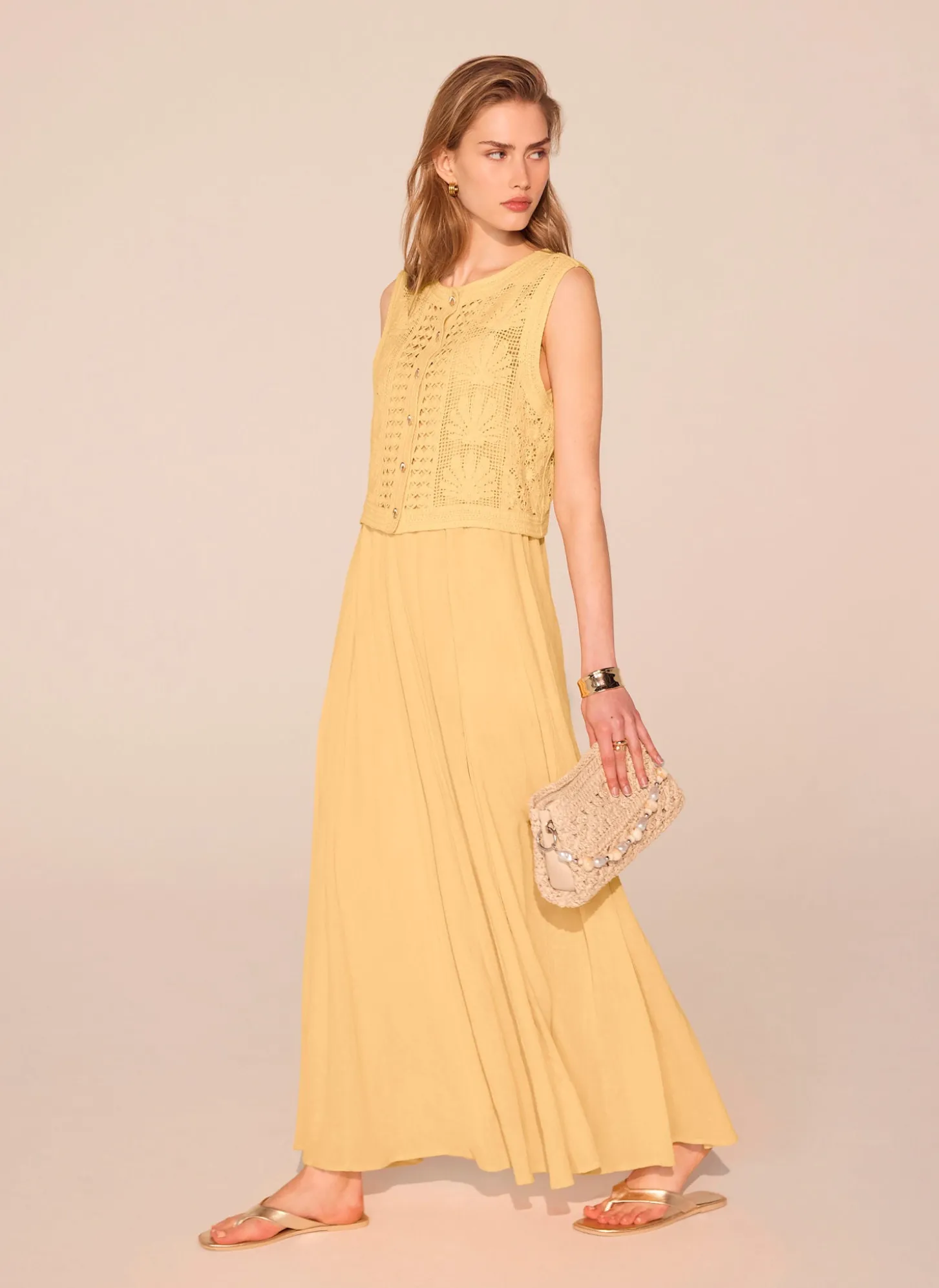 Yellow Crochet Shell Maxi Dress