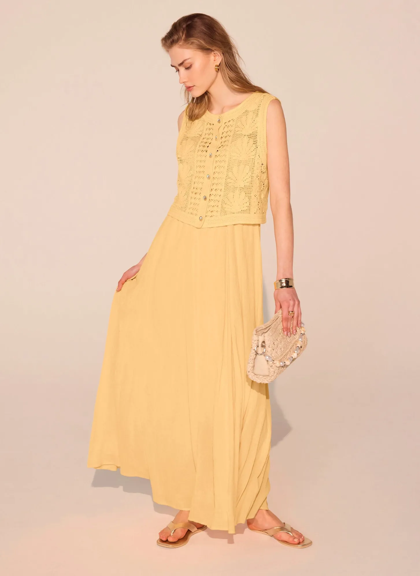 Yellow Crochet Shell Maxi Dress