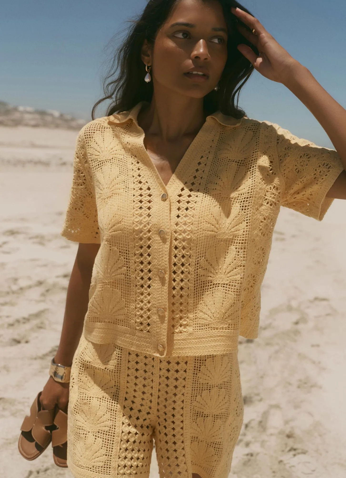 Yellow Crochet Shell Shirt