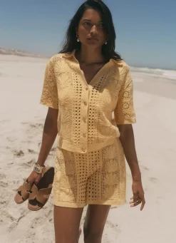 Yellow Crochet Shell Shorts