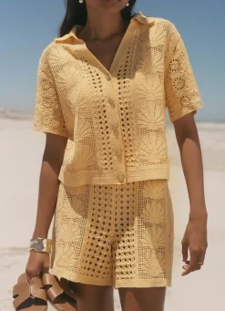 Yellow Crochet Shell Shorts