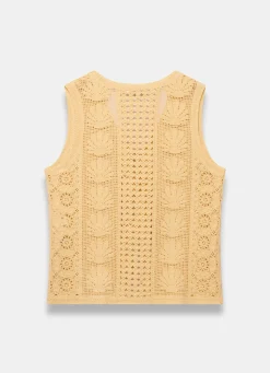 Yellow Crochet Shell Tie Front Top