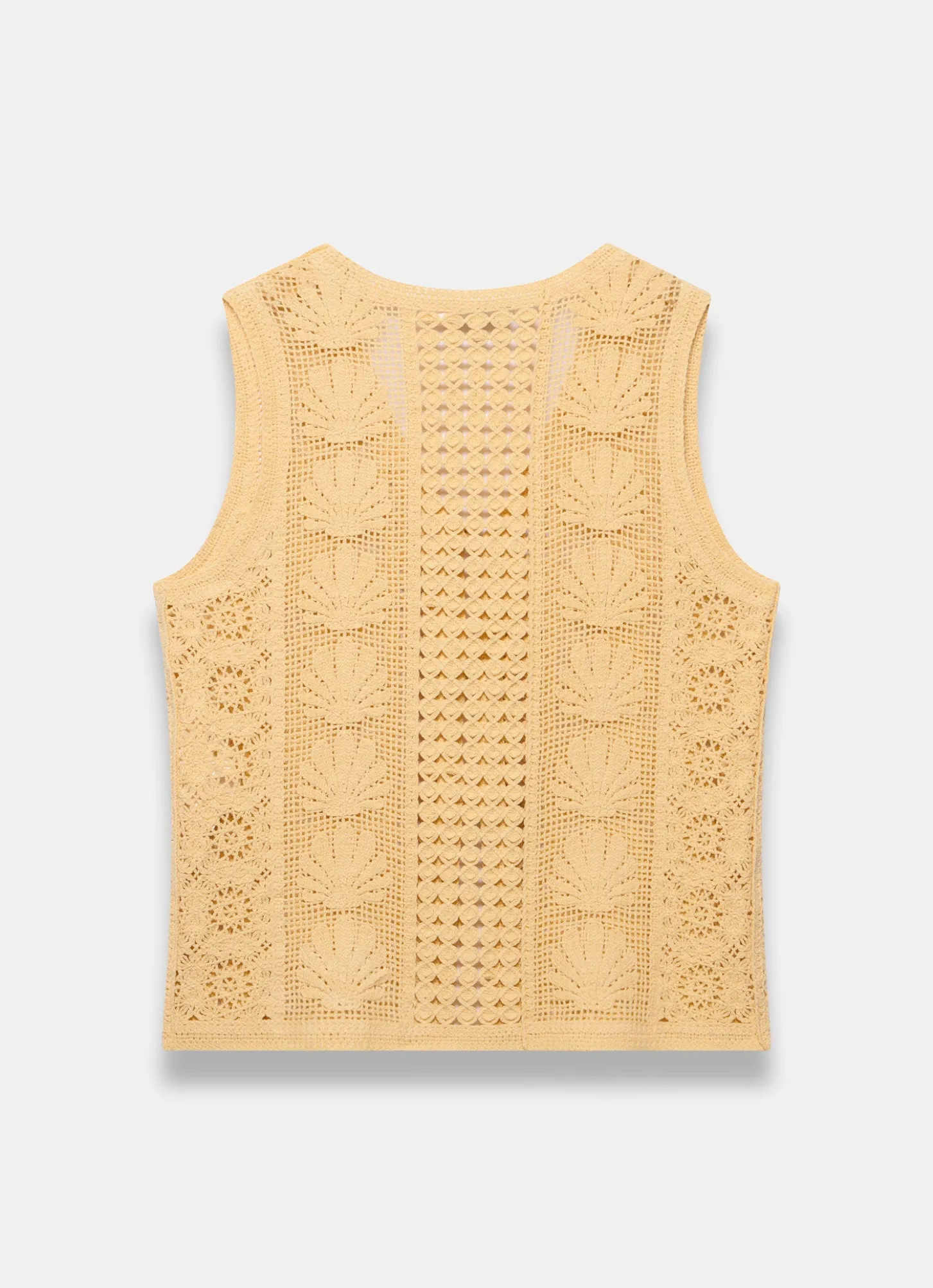 Yellow Crochet Shell Tie Front Top