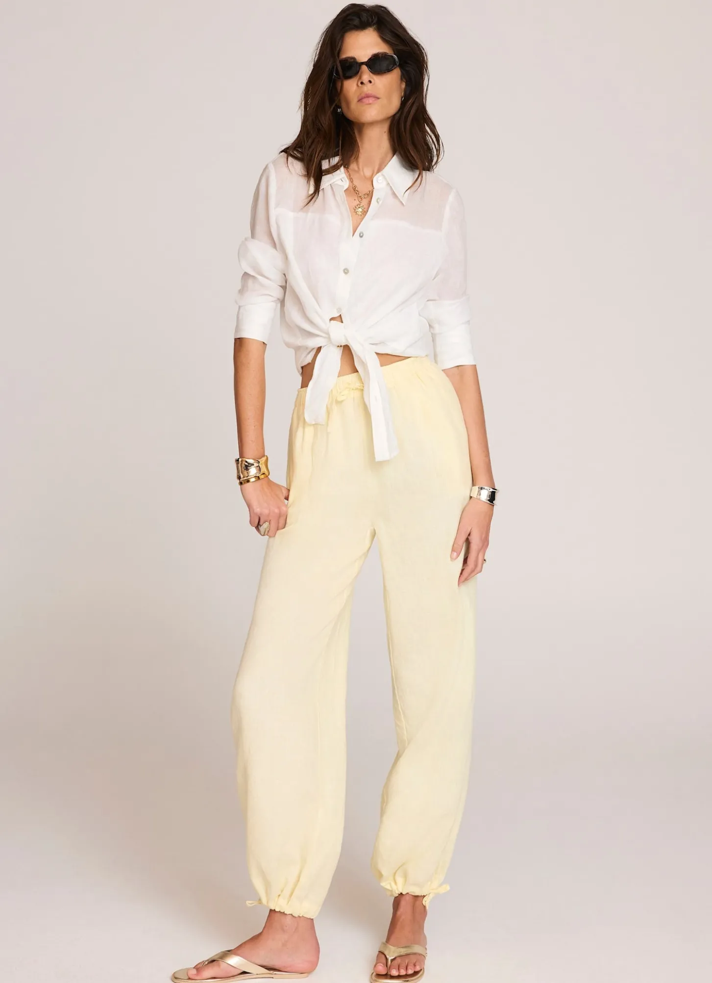 Yellow Linen Balloon Trousers