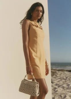 Yellow Linen Beaded Mini Dress