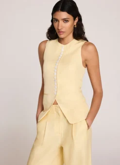 Yellow Linen Blend Longline Waistcoat