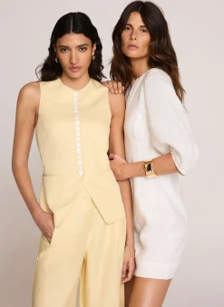 Yellow Linen Blend Longline Waistcoat