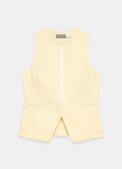 Yellow Linen Blend Longline Waistcoat