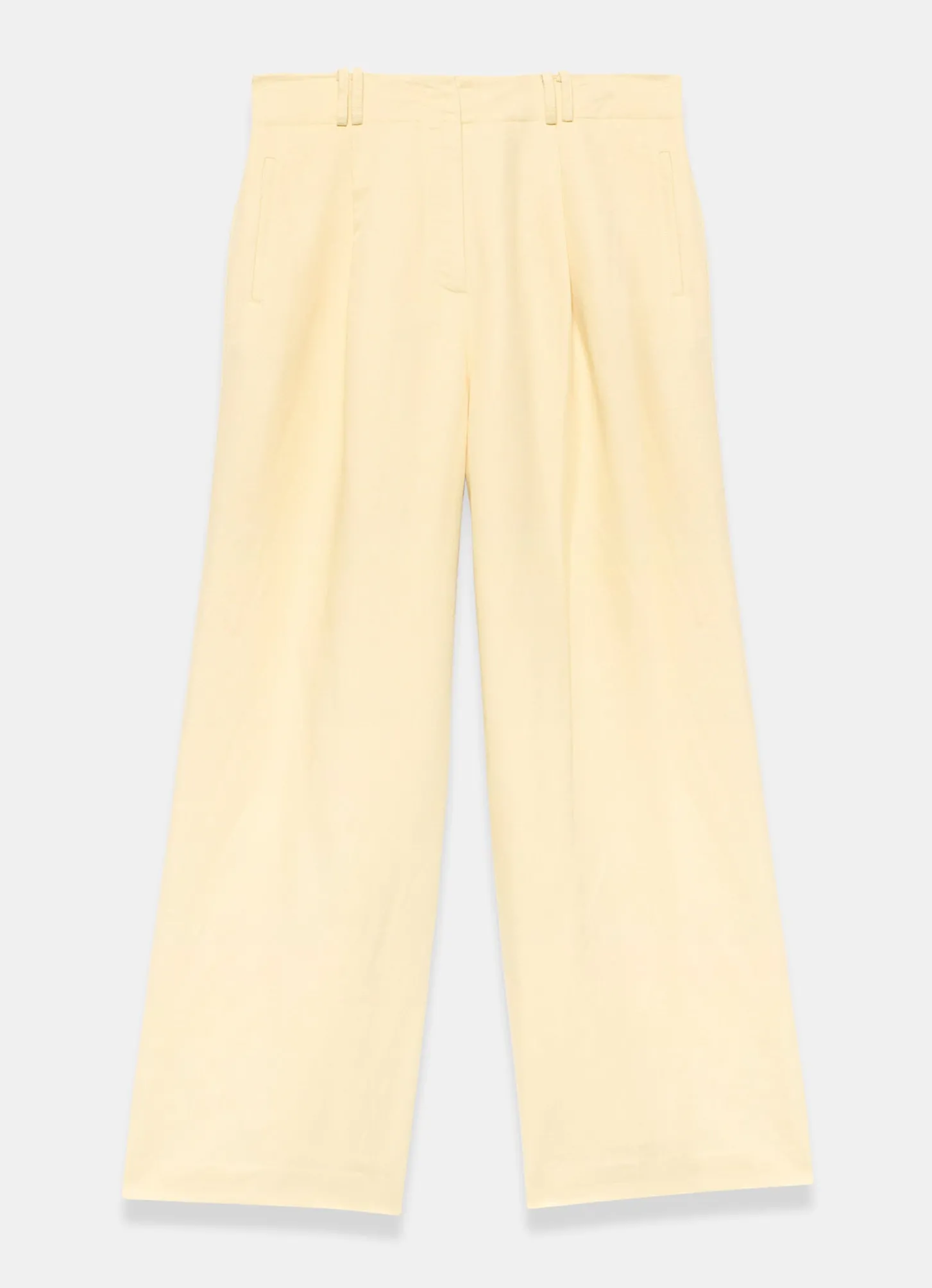 Yellow Linen Blend Pleated Wide Leg Trousers