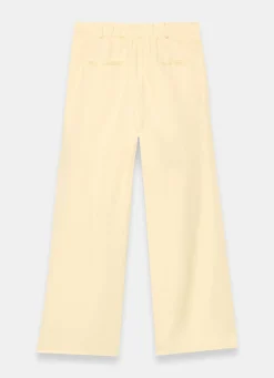 Yellow Linen Blend Pleated Wide Leg Trousers