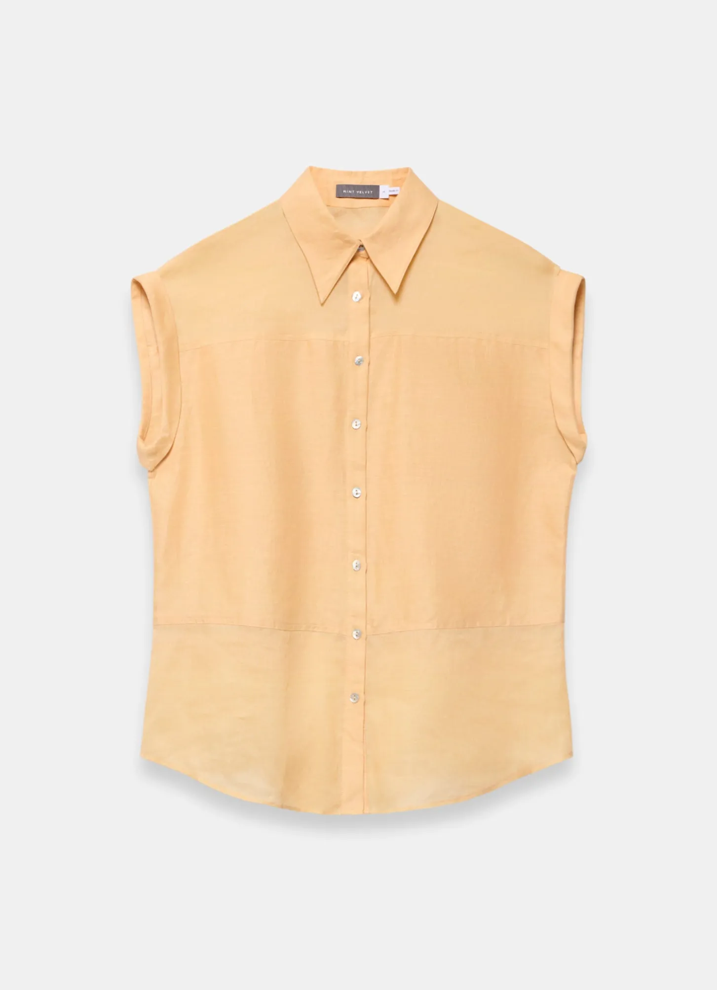 Yellow Linen Blend Sheer Panel Shirt