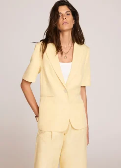 Yellow Linen Blend Short Sleeve Blazer