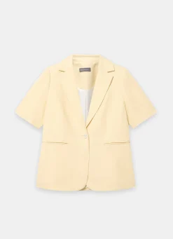 Yellow Linen Blend Short Sleeve Blazer